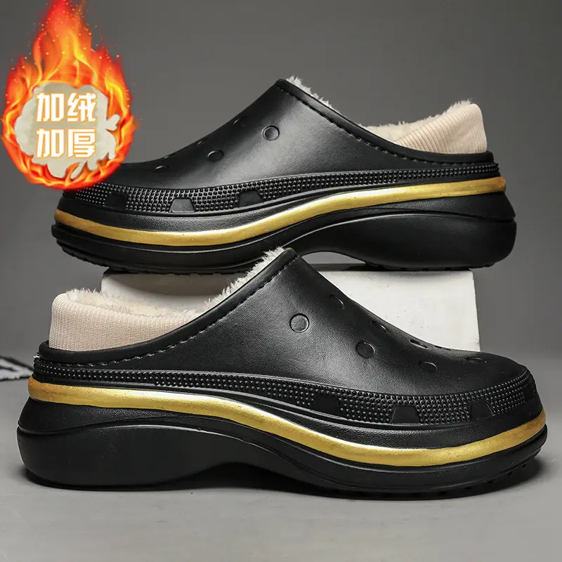 Cotton slippers men's winter couple's fashion bag heel platform waterproof fleece-lined warm lazy shoes furry slippers fashion - Image 3