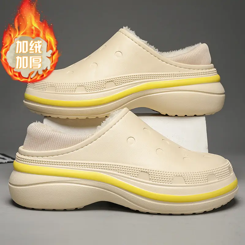 Cotton slippers men's winter couple's fashion bag heel platform waterproof fleece-lined warm lazy shoes furry slippers fashion - Image 2