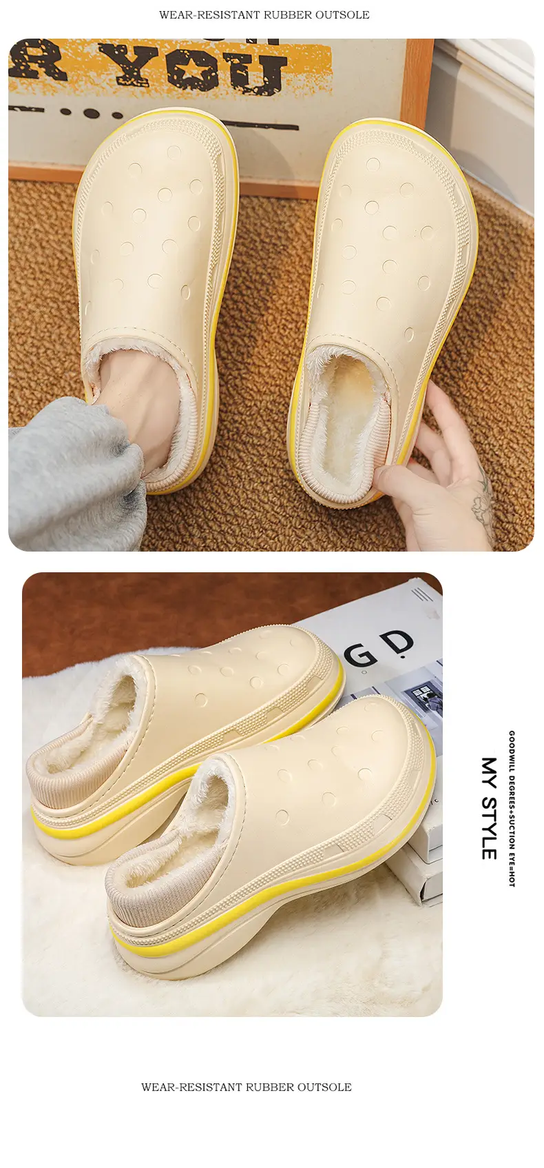 Cotton slippers men's winter couple's fashion bag heel platform waterproof fleece-lined warm lazy shoes furry slippers fashion — feature 16