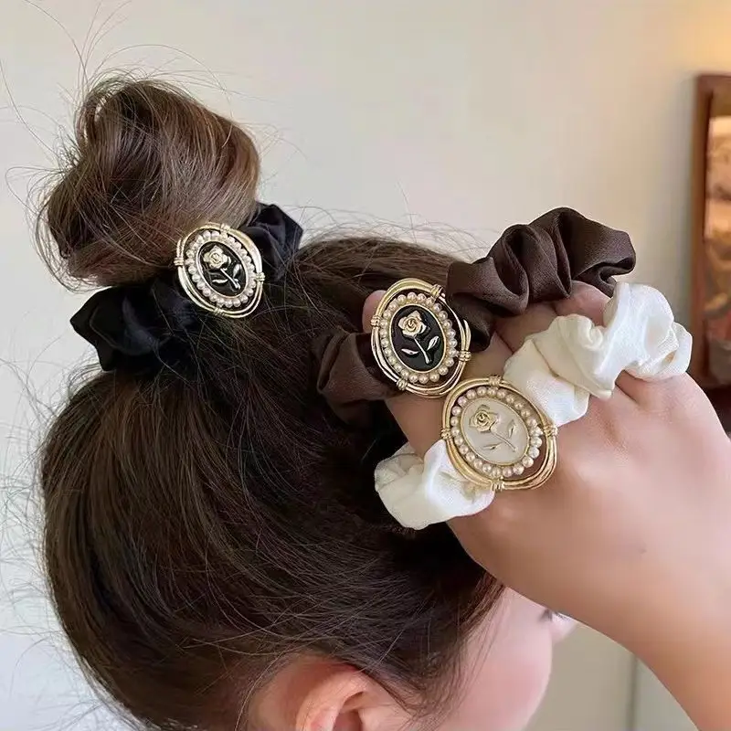 Brown Satin Hair Scrunchie with Gold Logo Watch — feature 1