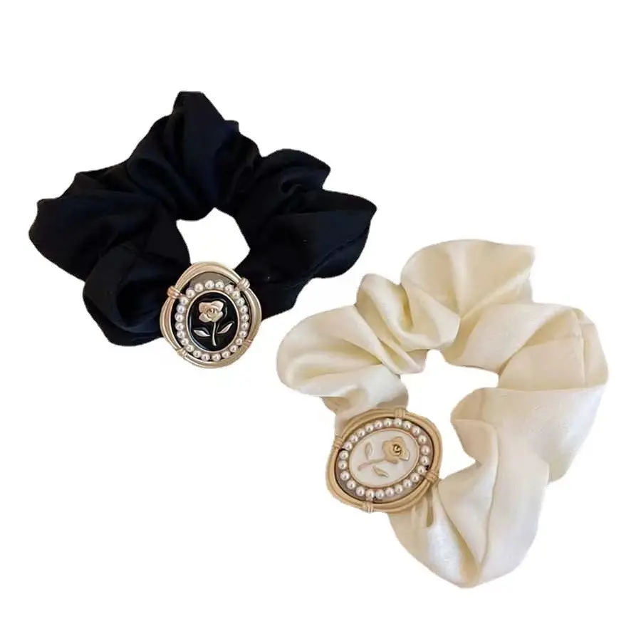 Brown Satin Hair Scrunchie with Gold Logo Watch - Image 8