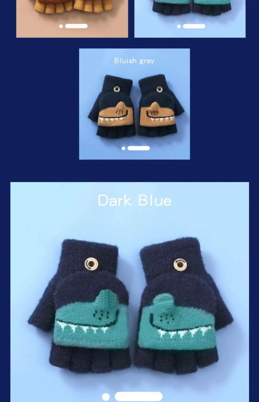 Children's winter warm flip half finger gloves crystal yarn mink cute little dinosaur open finger student writing gloves — feature 10