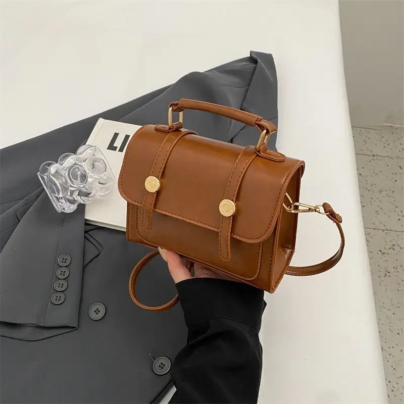 Brown Faux Leather Shoulder Bag with Furry Pendant - Image 9