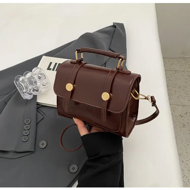 Brown Faux Leather Shoulder Bag with Furry Pendant — feature 29