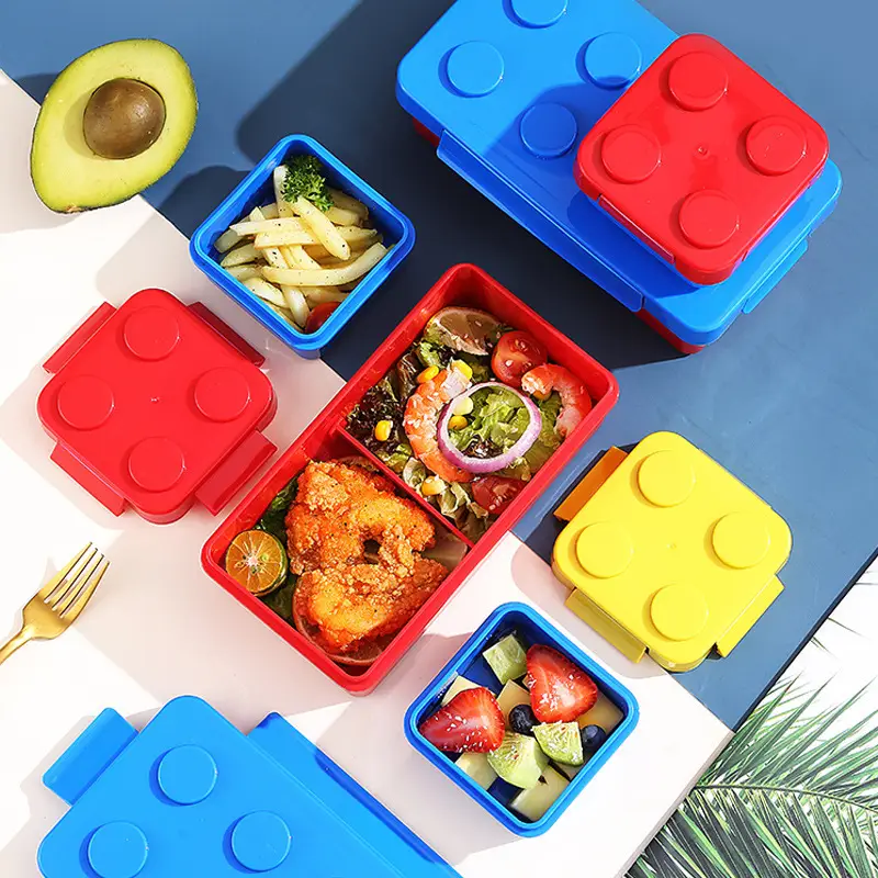 Creative building blocks bento box children student portable compartment lunch box Lego storage box portable toy food grade