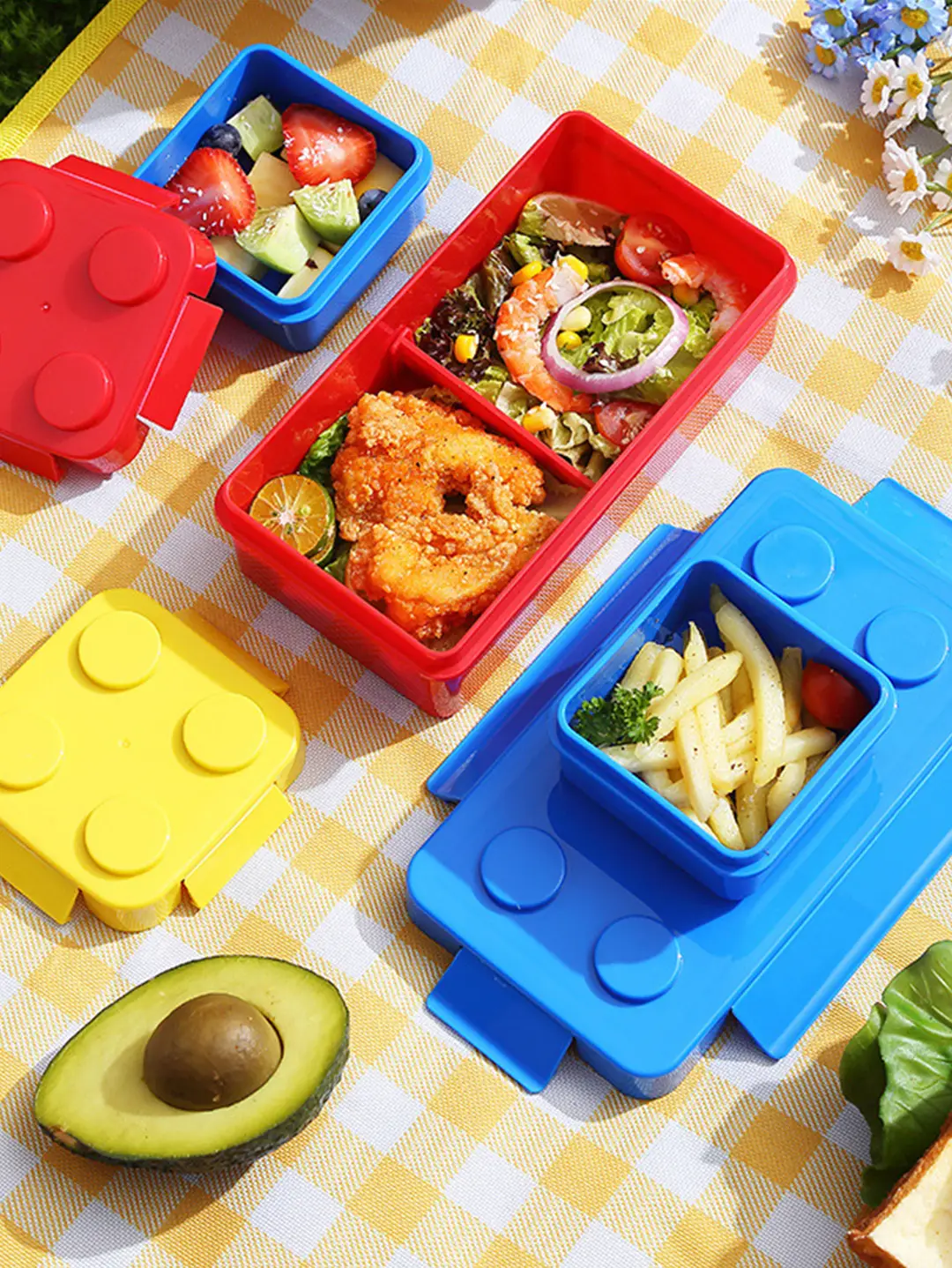 Creative building blocks bento box children student portable compartment lunch box Lego storage box portable toy food grade