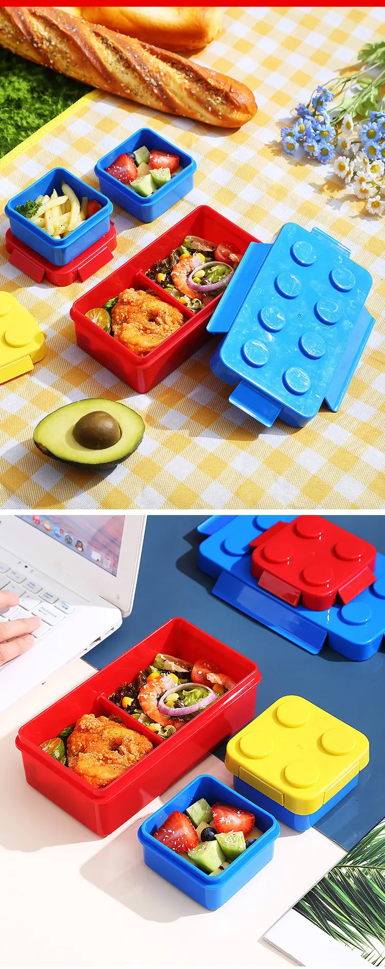 Creative building blocks bento box children student portable compartment lunch box Lego storage box portable toy food grade — feature 15