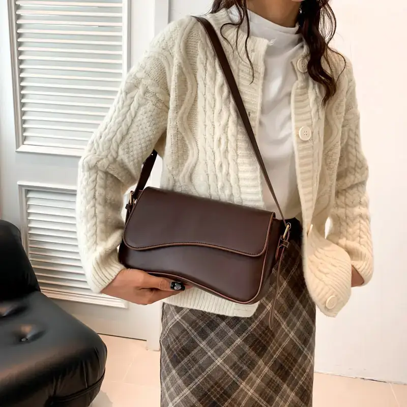 Small Square Tan Leather Crossbody Bag for Women