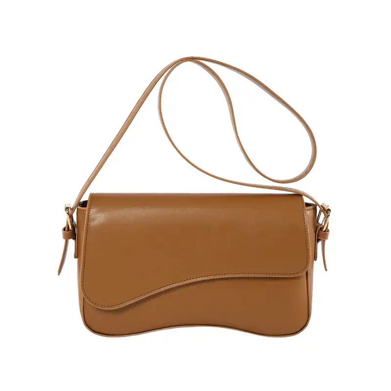 Small Square Tan Leather Crossbody Bag for Women