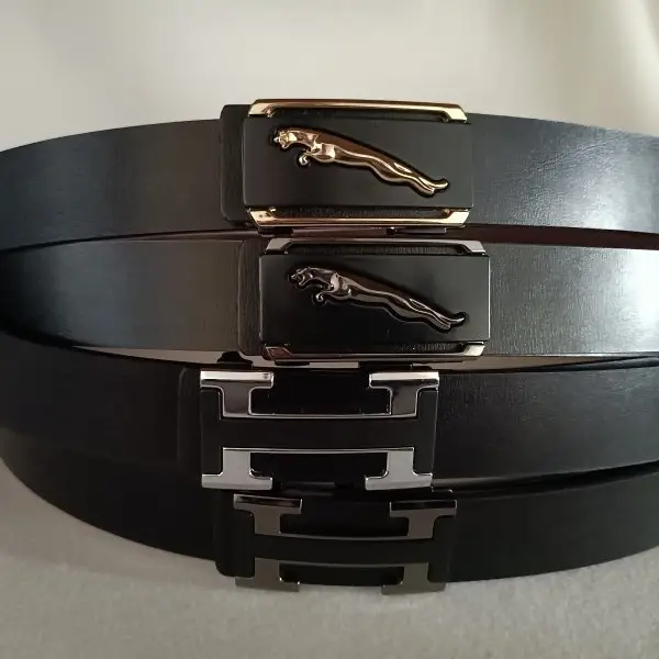 Men's Black Leather Belt with Automatic Buckle - Image 4