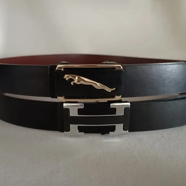 Men's Black Leather Belt with Automatic Buckle - Image 5