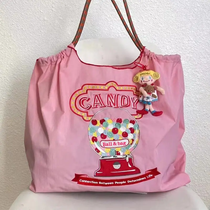 Japanese Niche Embroidered Green Shopping Bag with Cartoon Design - Image 112