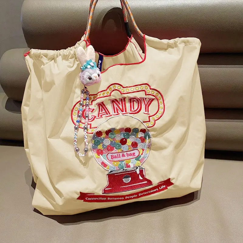 Japanese Niche Embroidered Green Shopping Bag with Cartoon Design - Image 113
