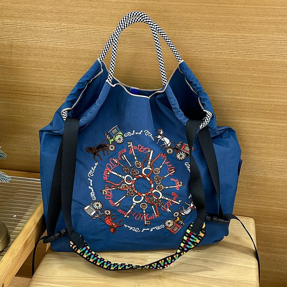 Japanese Niche Embroidered Green Shopping Bag with Cartoon Design - Image 10