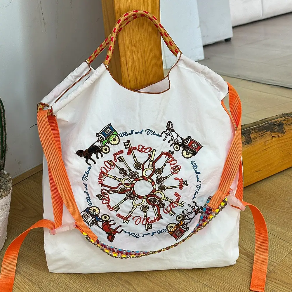 Japanese Niche Embroidered Green Shopping Bag with Cartoon Design - Image 11