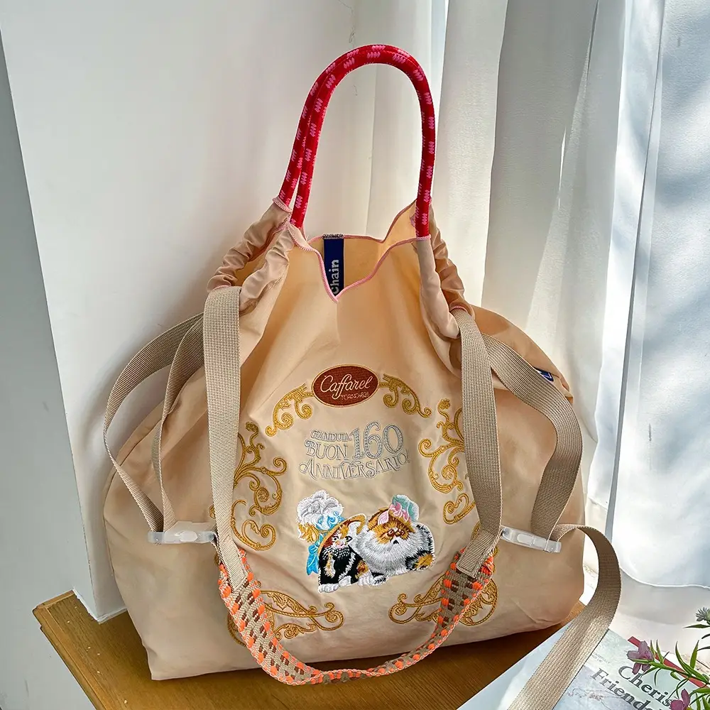 Japanese Niche Embroidered Green Shopping Bag with Cartoon Design - Image 15