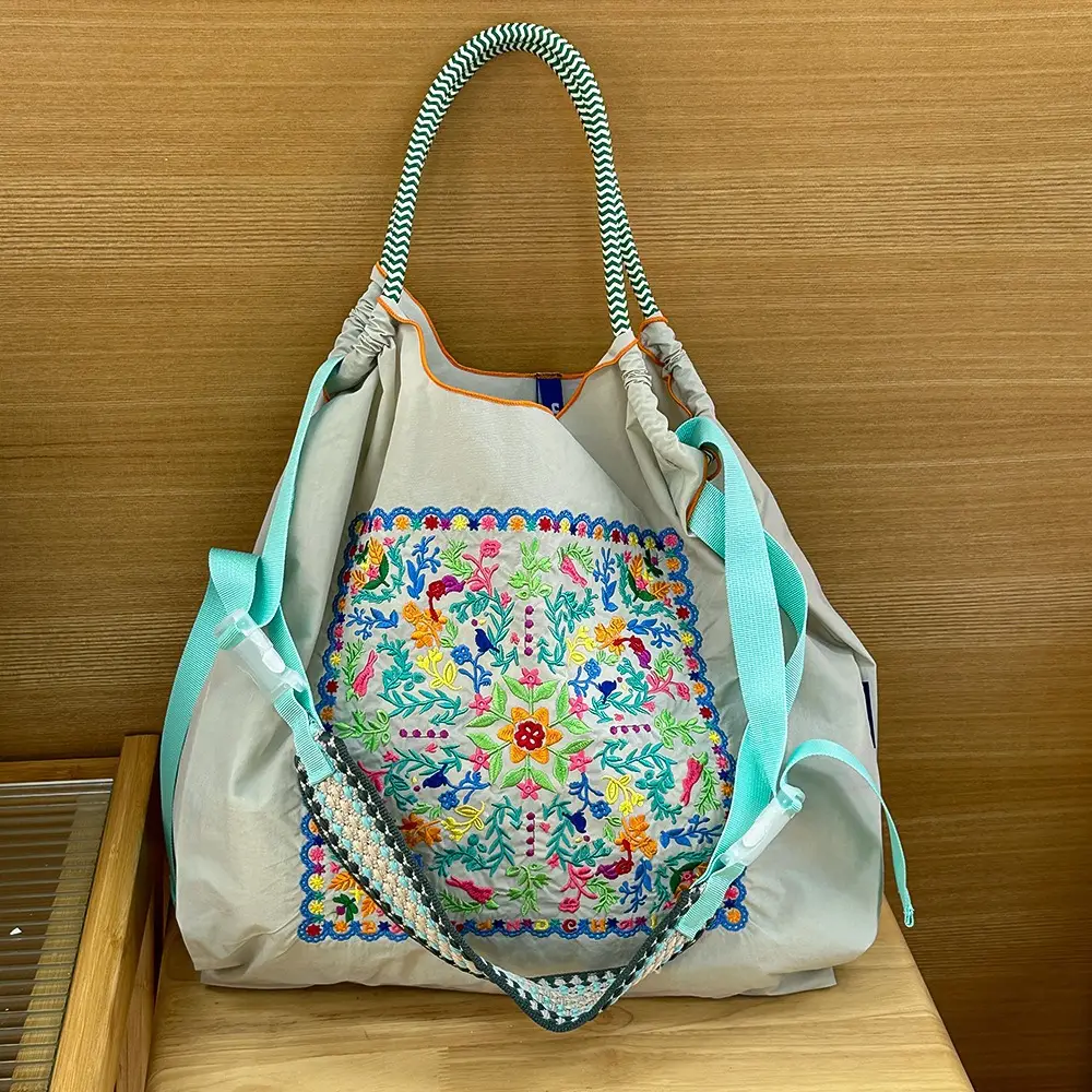 Japanese Niche Embroidered Green Shopping Bag with Cartoon Design - Image 16
