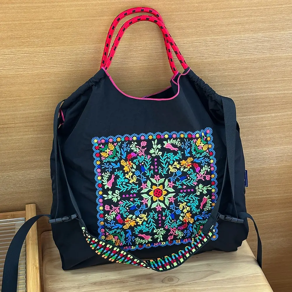 Japanese Niche Embroidered Green Shopping Bag with Cartoon Design - Image 17