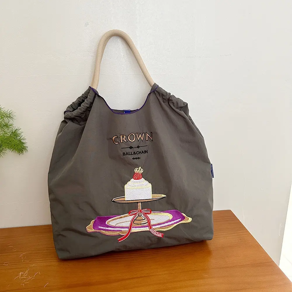 Japanese Niche Embroidered Green Shopping Bag with Cartoon Design - Image 20