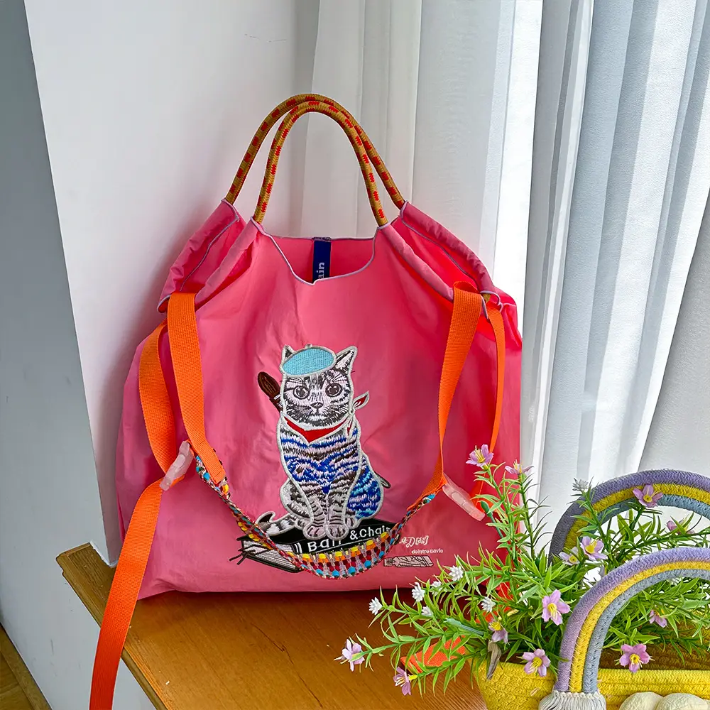 Japanese Niche Embroidered Green Shopping Bag with Cartoon Design - Image 21