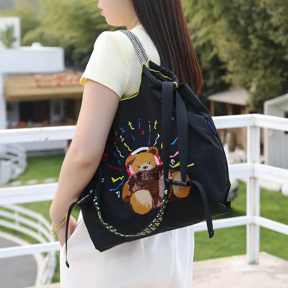 Japanese Niche Embroidered Green Shopping Bag with Cartoon Design - Image 28