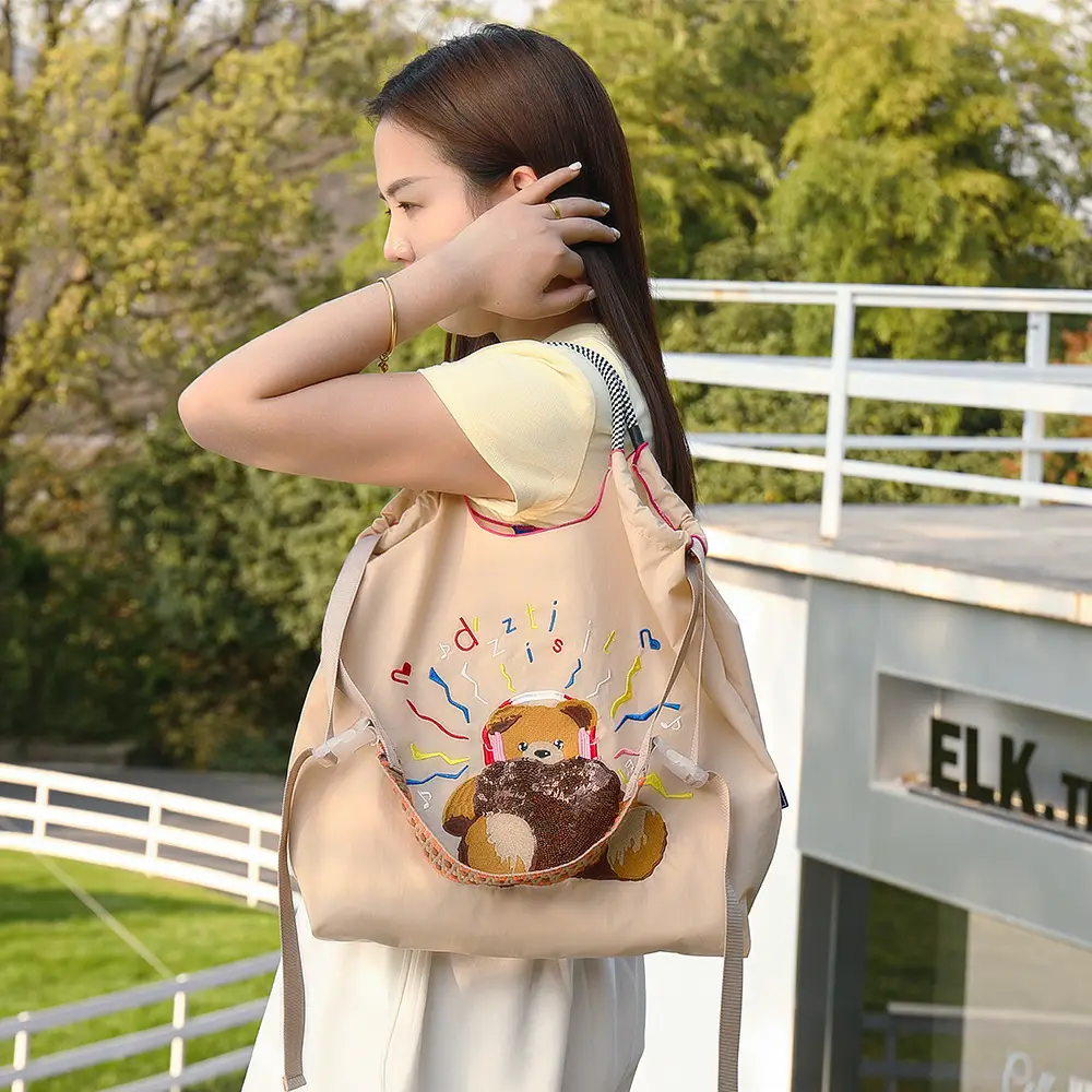 Japanese Niche Embroidered Green Shopping Bag with Cartoon Design - Image 29