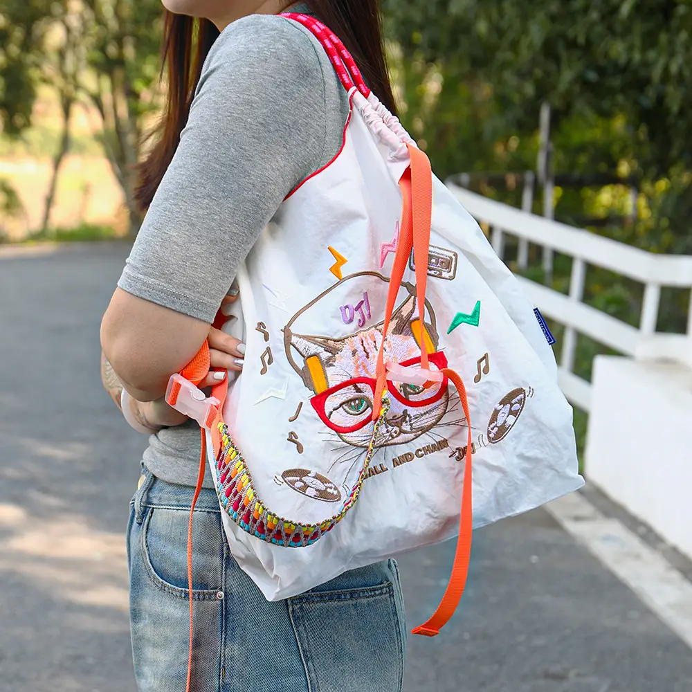 Japanese Niche Embroidered Green Shopping Bag with Cartoon Design - Image 36