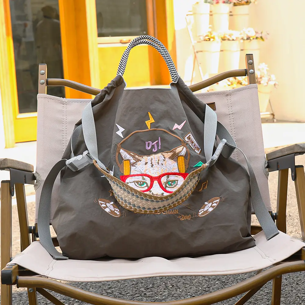 Japanese Niche Embroidered Green Shopping Bag with Cartoon Design - Image 37