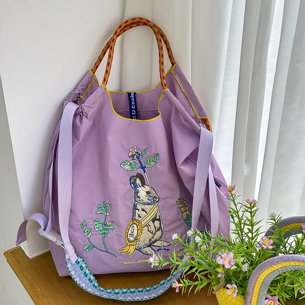 Japanese Niche Embroidered Green Shopping Bag with Cartoon Design - Image 48