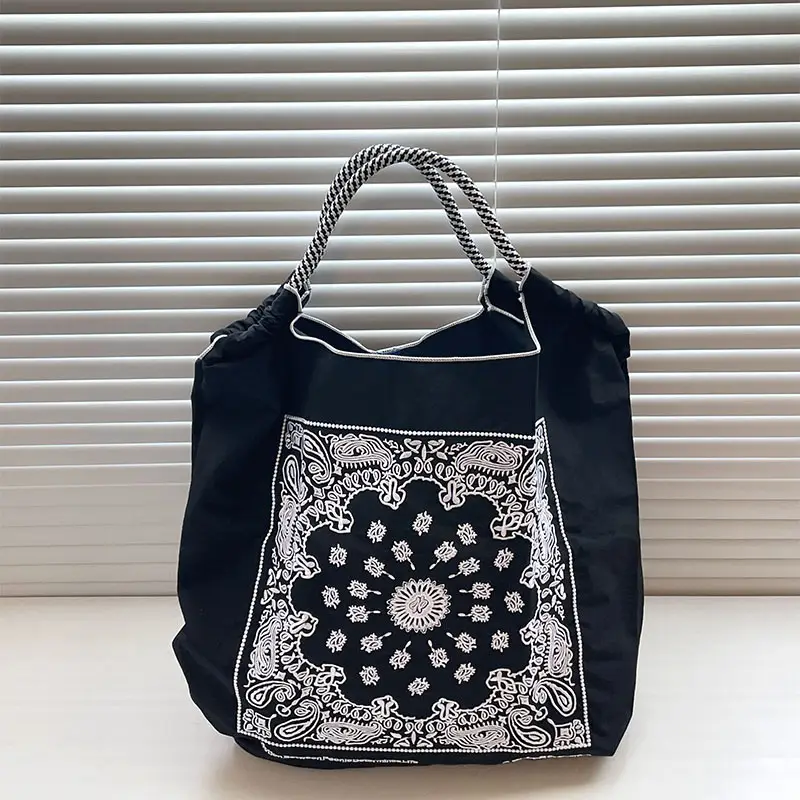Japanese Niche Embroidered Green Shopping Bag with Cartoon Design - Image 60