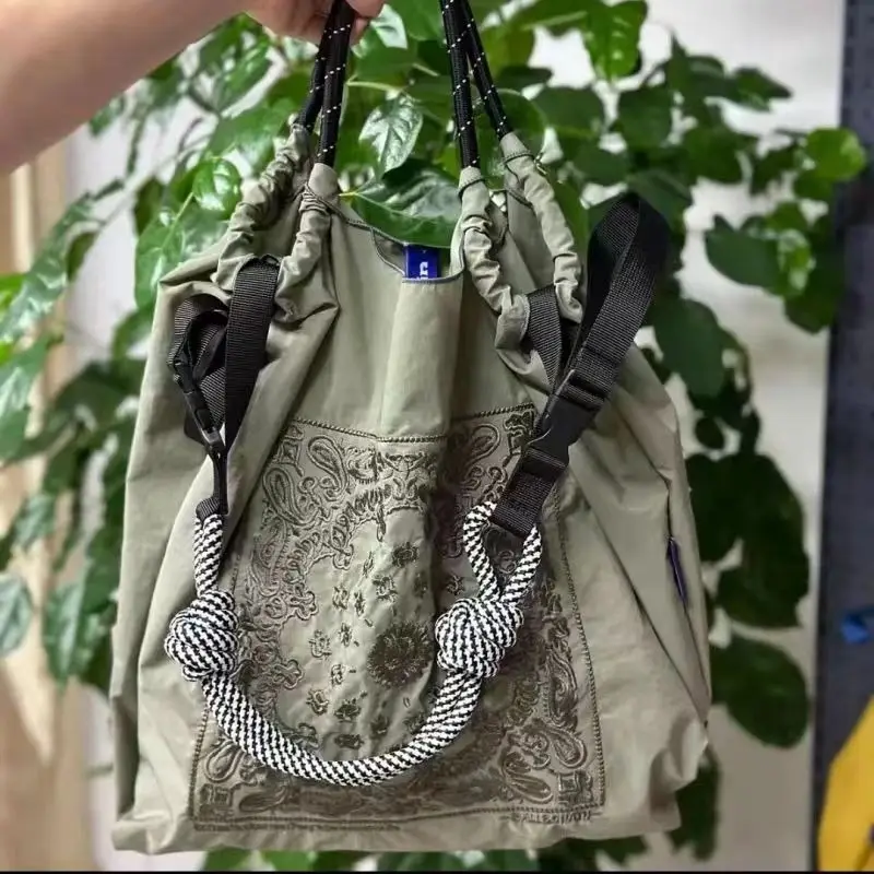 Japanese Niche Embroidered Green Shopping Bag with Cartoon Design - Image 61