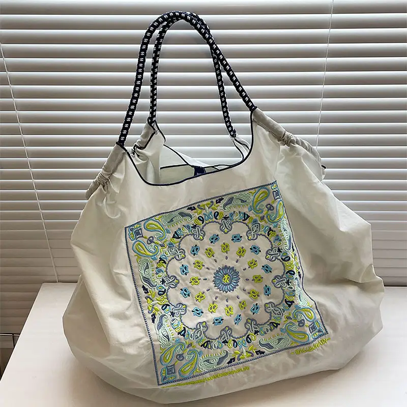 Japanese Niche Embroidered Green Shopping Bag with Cartoon Design - Image 63