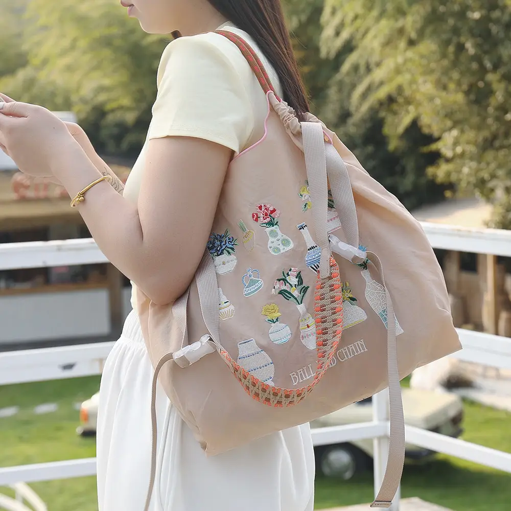 Japanese Niche Embroidered Green Shopping Bag with Cartoon Design - Image 70