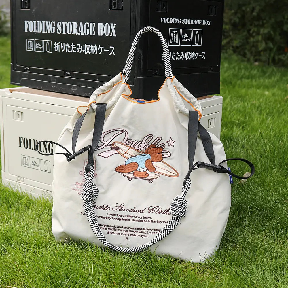 Japanese Niche Embroidered Green Shopping Bag with Cartoon Design - Image 71