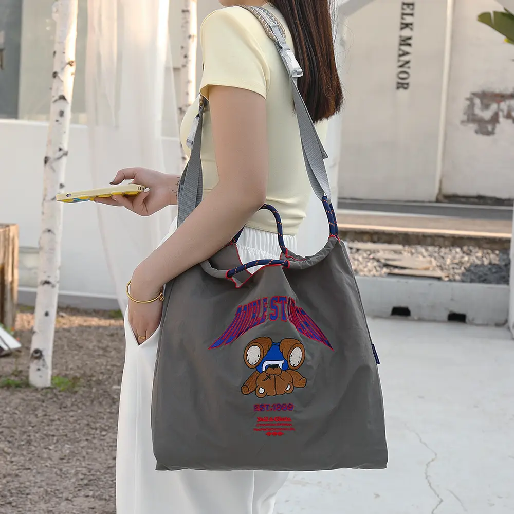 Japanese Niche Embroidered Green Shopping Bag with Cartoon Design - Image 75