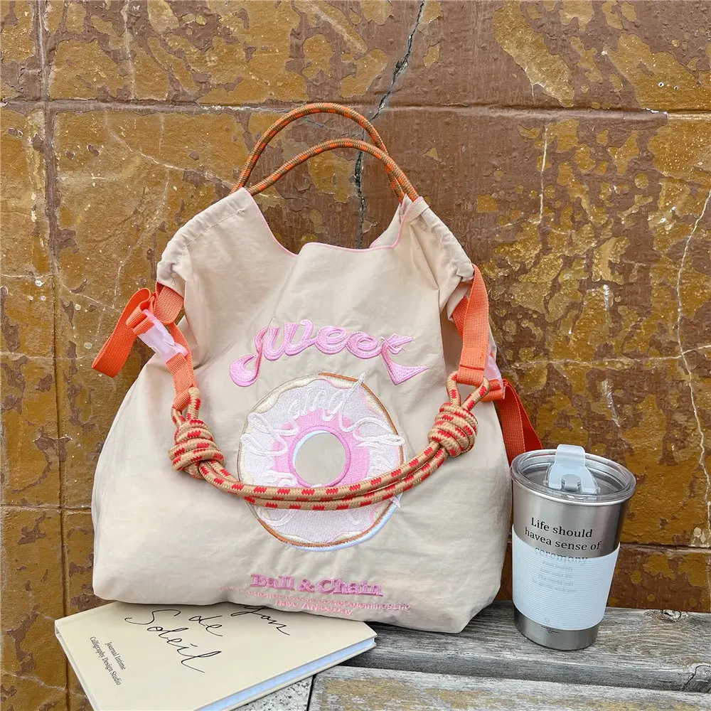 Japanese Niche Embroidered Green Shopping Bag with Cartoon Design - Image 80