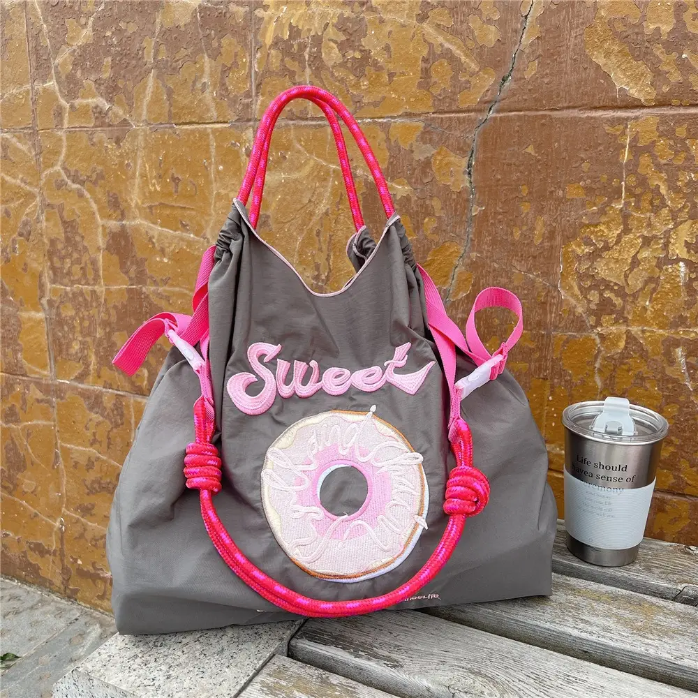 Japanese Niche Embroidered Green Shopping Bag with Cartoon Design - Image 81