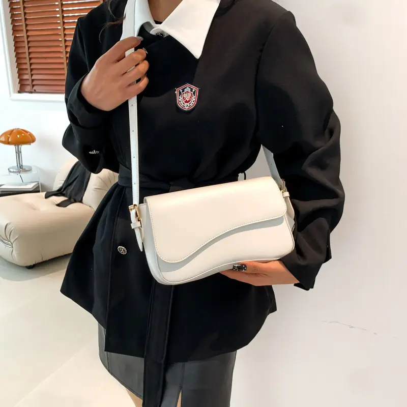 White Textured Messenger Bag for Women Winter 2023