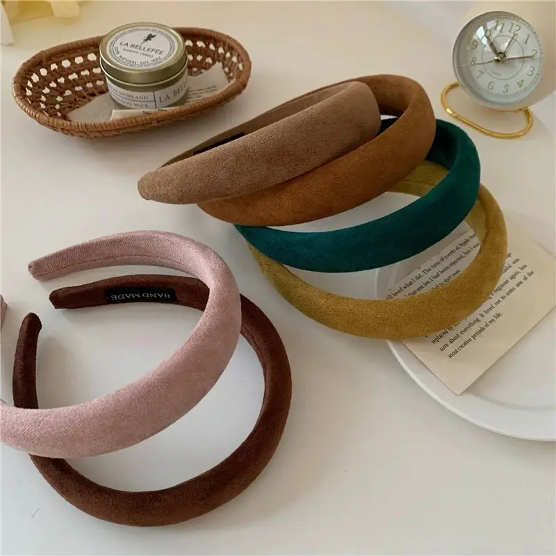 Korean Style Suede Wide Headband Milk Tea Color