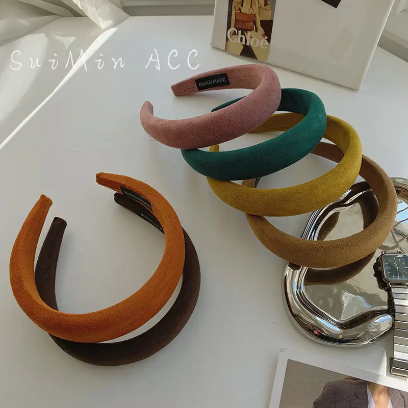 Korean Style Suede Wide Headband Milk Tea Color