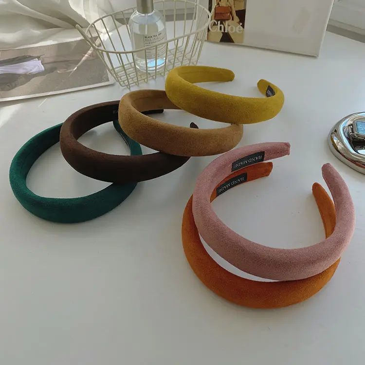 Korean Style Suede Wide Headband Milk Tea Color — feature 1