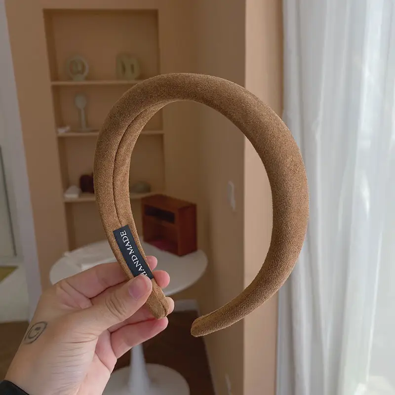 Korean Style Suede Wide Headband Milk Tea Color