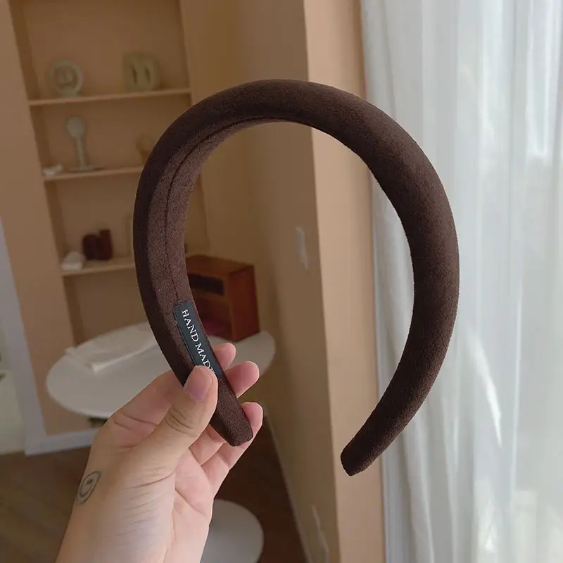 Korean Style Suede Wide Headband Milk Tea Color