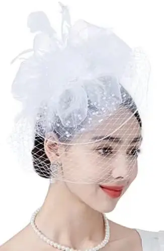 Pink Feather Mesh Veil Headband for Women - Image 2