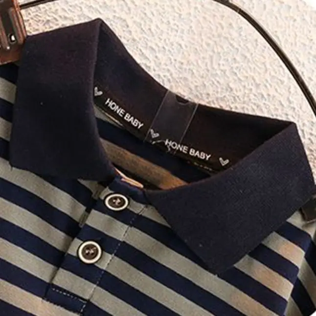 Boys Striped Polo Shirt & Shorts Set Summer Cotton Brown - Image 4