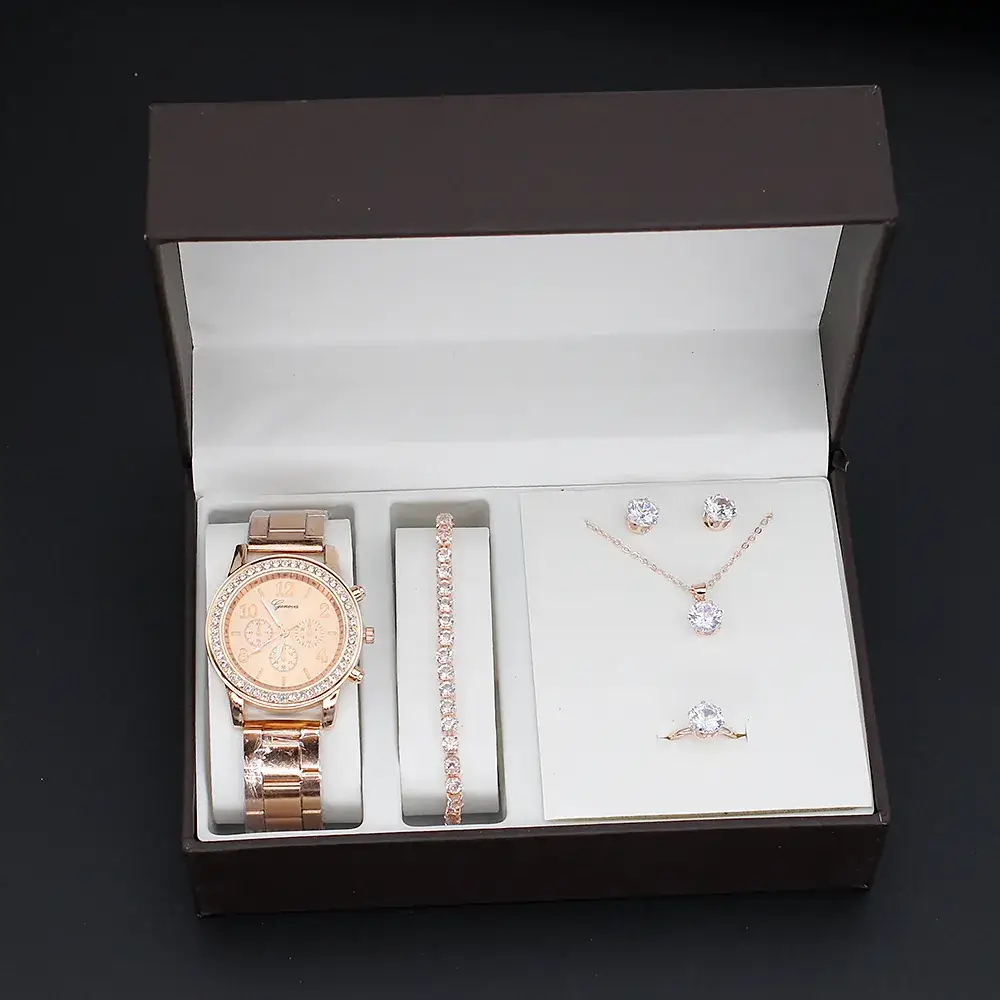5pcs Set Gold Plated Quartz Watch & Jewelry Set - Image 32