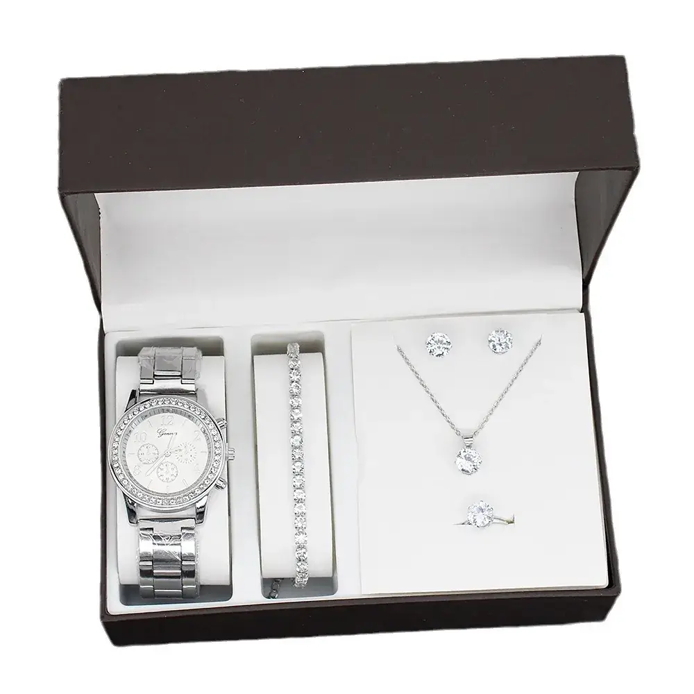 5pcs Set Gold Plated Quartz Watch & Jewelry Set - Image 33