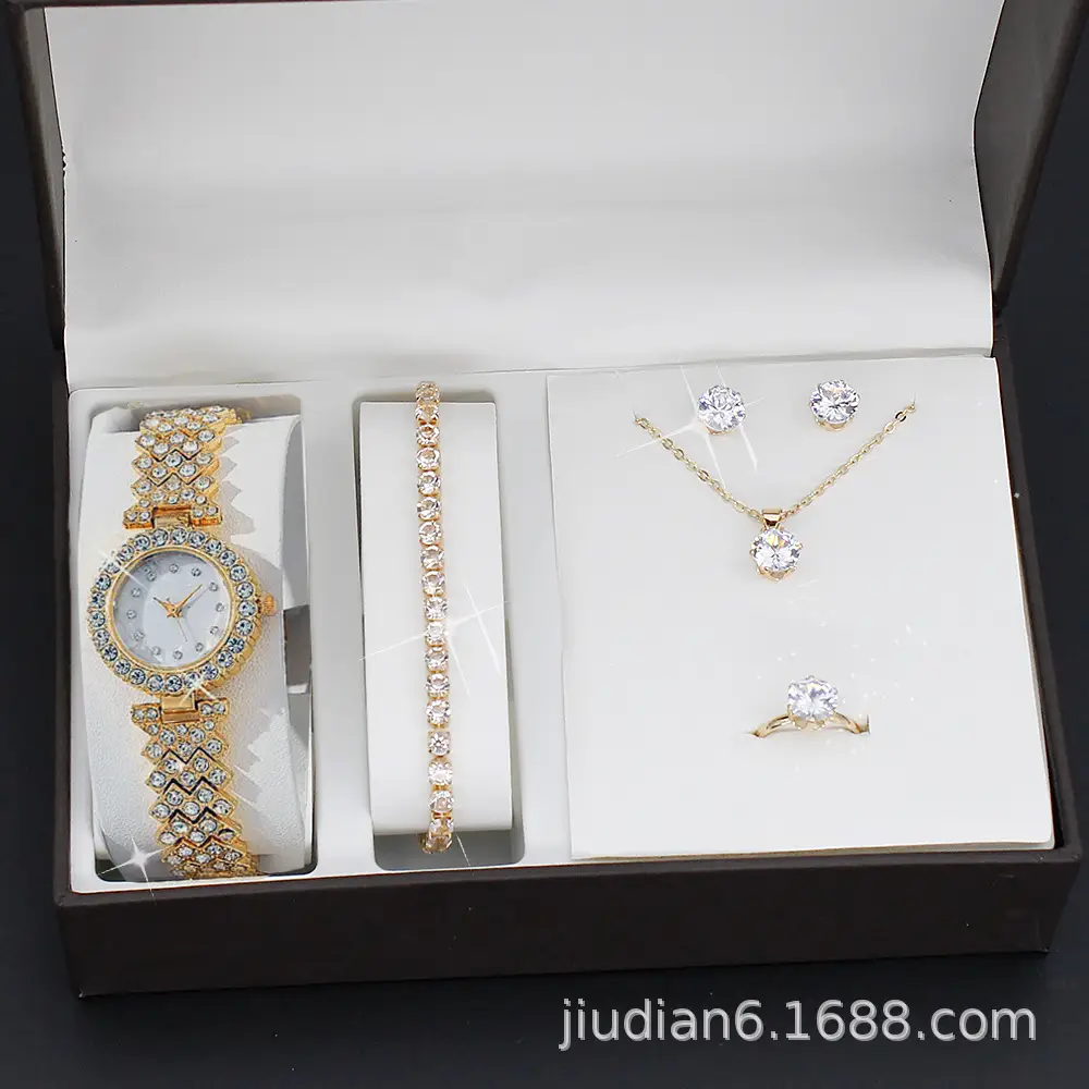 5pcs Set Gold Plated Quartz Watch & Jewelry Set — feature 10