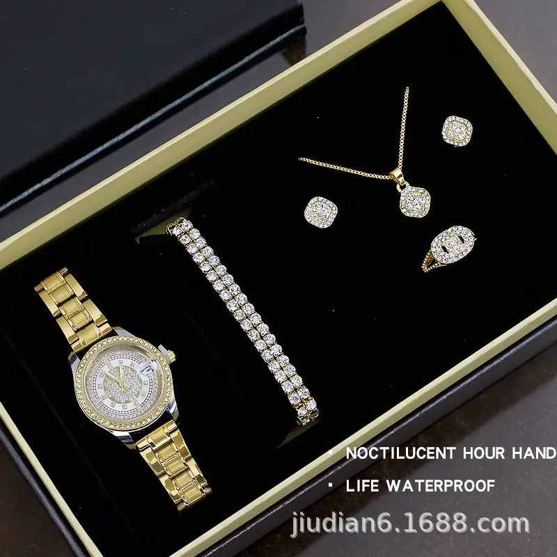 5pcs Set Gold Plated Quartz Watch & Jewelry Set — feature 17