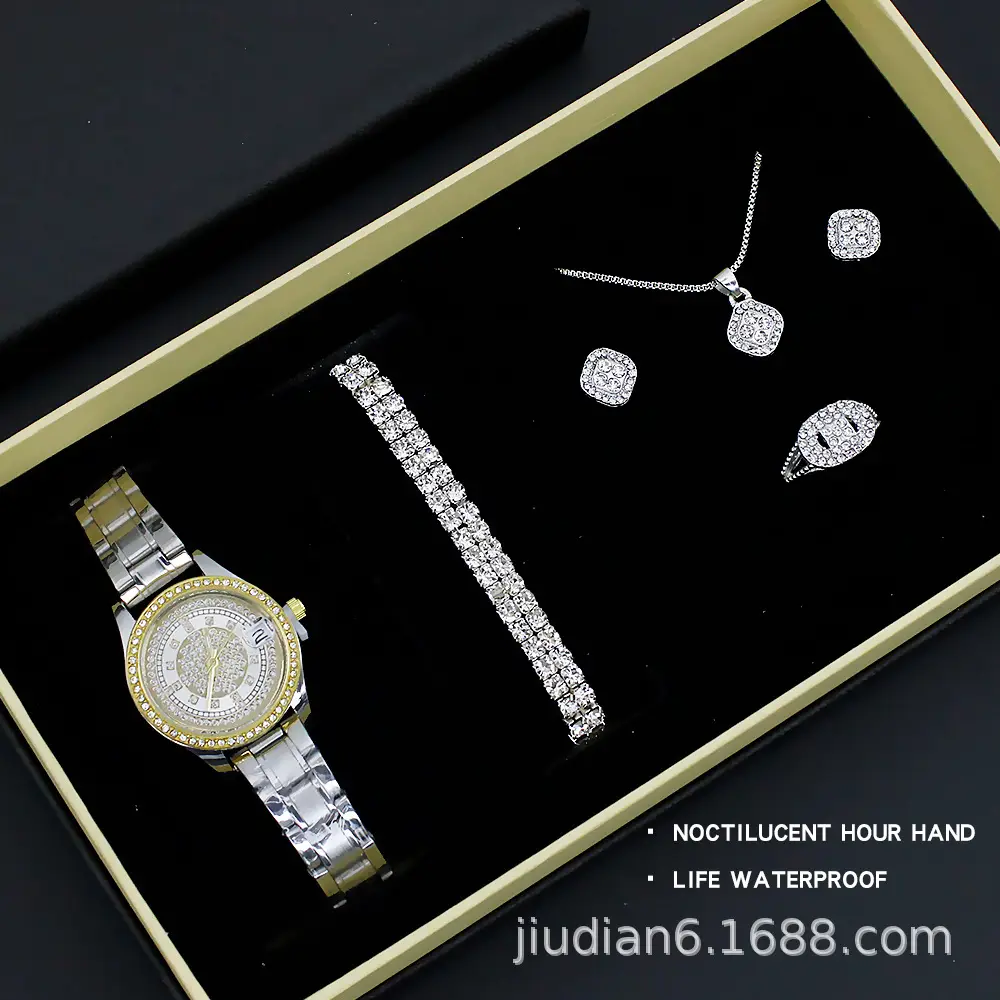 5pcs Set Gold Plated Quartz Watch & Jewelry Set — feature 19